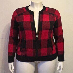 Torrid Size 2X Red and Black Plaid Long Sleeve Zip Front Sweater Jacket NWOT